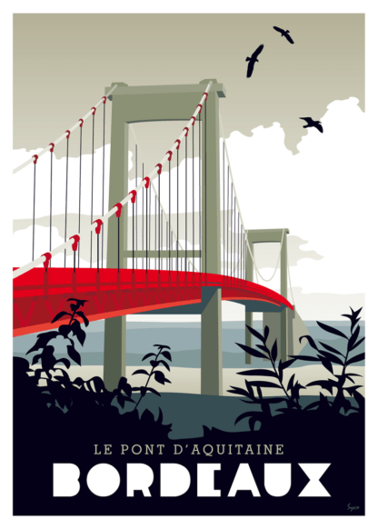 affiche vintage pont d'aquitaine bordeaux