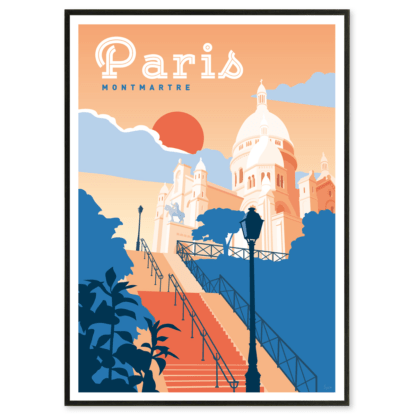 Affiche illustrant la butte Montmartre et la basilique du Sacré-Cœur