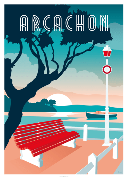 AFFICHE ARCACHON banc rouge – Image 2