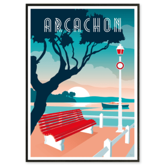 AFFICHE ARCACHON banc rouge