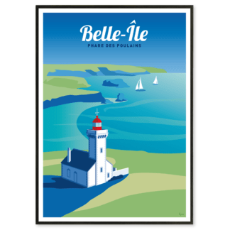 Affiche qui illustre le fameux Phare des Poulains, accessible uniquement à marée basse