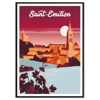 Plongez dans l’atmosphère unique de Saint-Émilion avec cette affiche illustrant son patrimoine et ses vignobles. Un décor élégant et authentique.