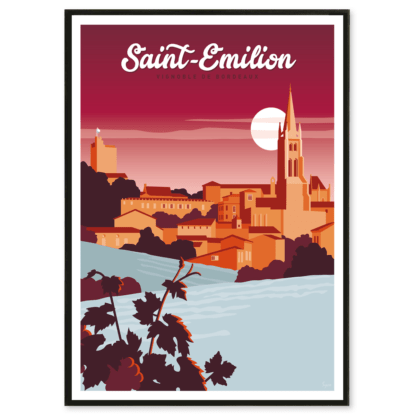 Plongez dans l’atmosphère unique de Saint-Émilion avec cette affiche illustrant son patrimoine et ses vignobles. Un décor élégant et authentique.