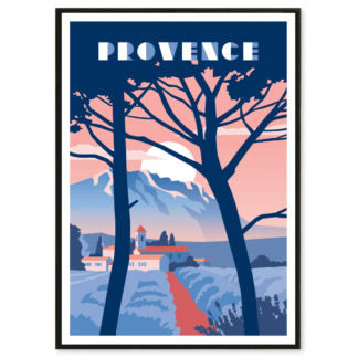 Affiche illustrant la Provence et la montagne Sainte Victoire en arrière plan
