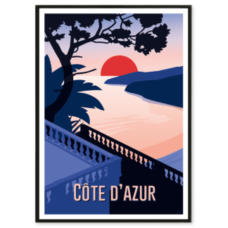 Affiche d'un couché de soleil sur la côte d'azur
