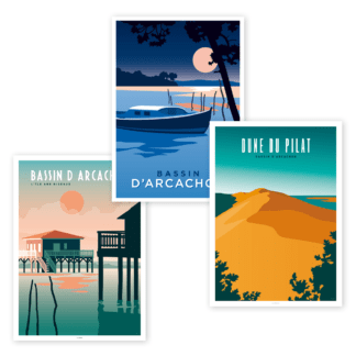 Laissez-vous séduire par ce pack 3 affiches Bassin d’Arcachon et invitez un bout de la côte Atlantique chez vous !
