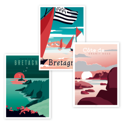 Affiches Bretagne, Cote de granite rose et de la Pointe du Raz