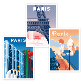 Affiches de Paris Montmartre, Beaubourg et la Tour Eiffel