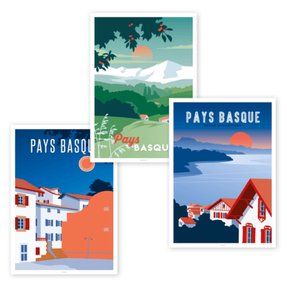 Un joli triptyque de 3 affiches du Pays Basque pour le prix de 2 affiches