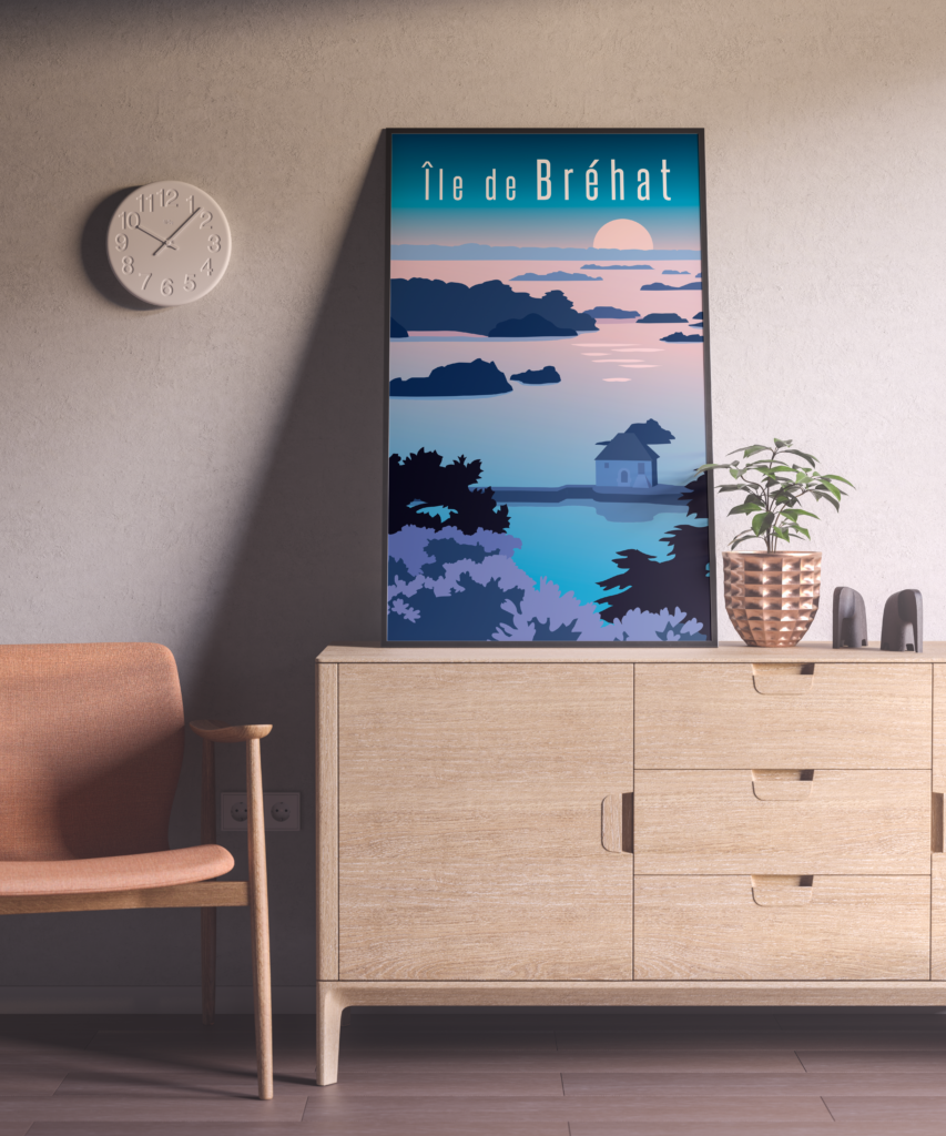 AFFICHE BRETAGNE ILE DE BRÉHAT 