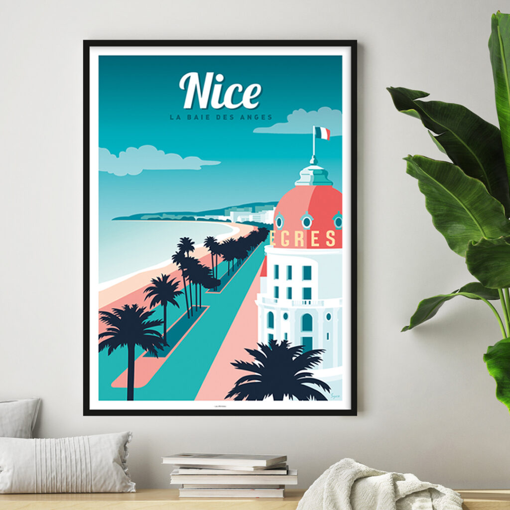 Affiche poster de nice, sa promenade des anglais et l'hôtel le Negresco